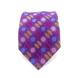MARK SHALE Silk Purple Multi Color Polka Dot Striped Pattern Neck Tie Mens 3.75"